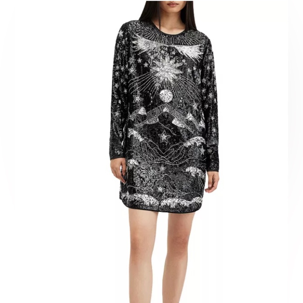 All Saints Noushka black and silver sequins mini dress size 6